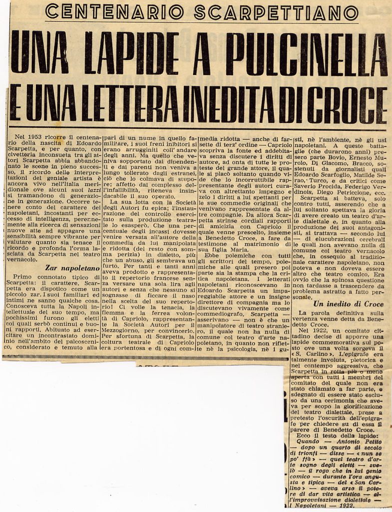 La risposta che Benedetto Croce diede sui giornali ad Eduardo Scarpetta in merito alla questione sul "teatro d'arte" (1 di 2)