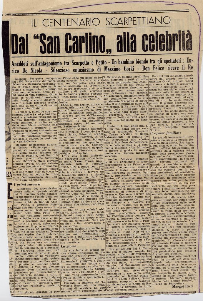 "Il Giornale di Napoli" in occasione del centenario della nascita di Eduardo Scarpetta