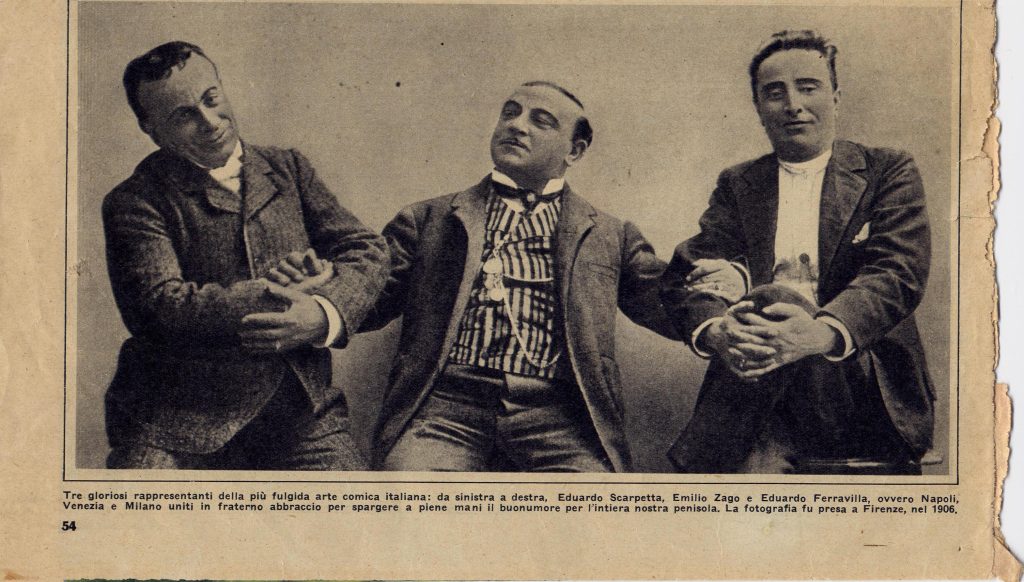 Eduardo Scarpetta con Zago e Ferravilla, gli altri due grandi del teatro dialettale dell'epoca
